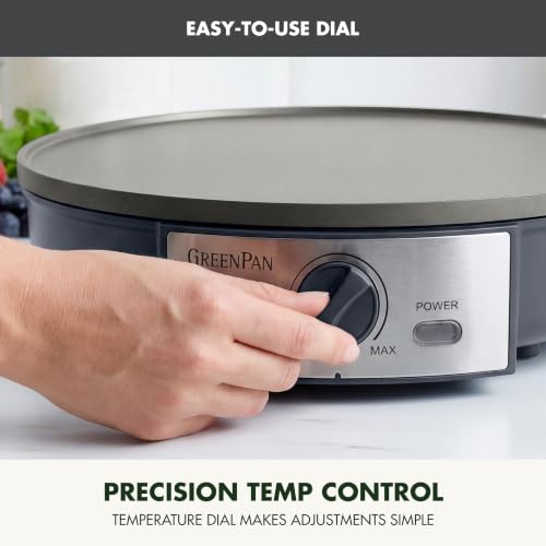 GreenPan Advanced 12" Crepe Maker, Ceramic Nonstick PFAS-Free Coating, Adjustable Temperature Control, 400°F Heating, Batter Spreader & Crepe Turner Included, Graphite