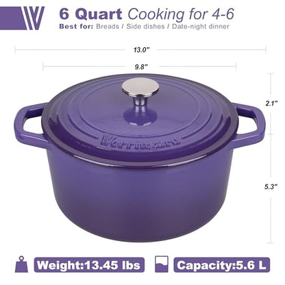 VORRINGARD Enameled Cast Iron Dutch Oven Pot with Lid, for Bread Baking, Round Bread Oven- include Sourdough Bread Baking Supplies Set, 6QT, Purple