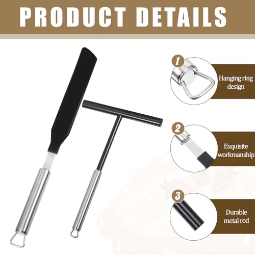 2Pcs Crepe Pan Maker Batter Spreader Spatula, Crepe Spreader and Spatula Set, Stainless Steel Crepe Spreader Tool, Cake Turner Kitchen Utensils With Hanging Hole