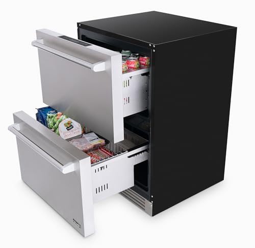 NewAir 24” Dual Zone Outdoor Beverage Fridge and Freezer | Freestanding or Built-In Under counter Refrigerator for Outside Patio | Dual Drawers that Refrigerate and Freeze | Stainless Steel