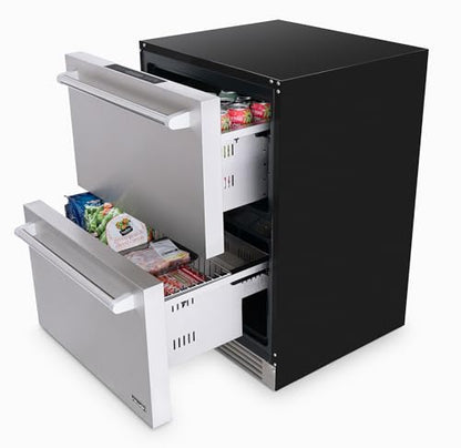 NewAir 24” Dual Zone Outdoor Beverage Fridge and Freezer | Freestanding or Built-In Under counter Refrigerator for Outside Patio | Dual Drawers that Refrigerate and Freeze | Stainless Steel