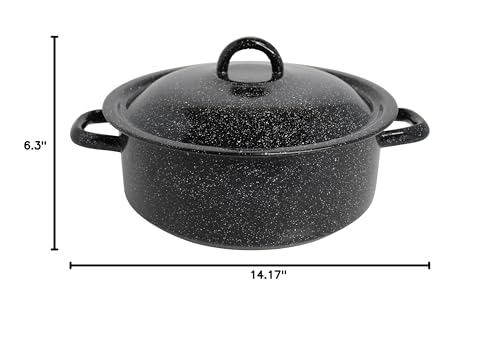 Mirro 4.5 Quart Traditional Vintage Style Black Speckled Enamel on Steel Dutch Oven with Lid, (MIR-10701)