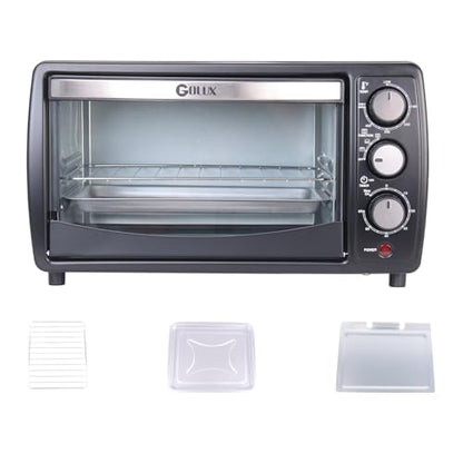 GOLUX GT12 Black Countertop Toaster Oven, 12L Compact Small Oven, 1200W, Fits 4 Slices, 4 Cooking Modes, 60-Min Timer & Adjustable Temperature, For Toast, Bake & Broil, Ideal for Apartment & Dorm