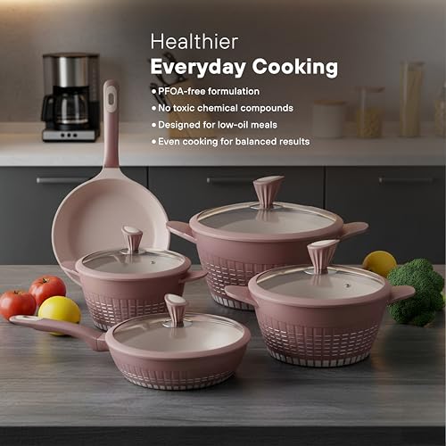 Kochstelle 13pcs Pots and Pans Set Nonstick, Marble Ceramic Coating Induction Cookware Set, Non Stick Kitchen Cooking Set with Frying Pans, Saucepans & Utensils, PFOA & PFOS Free