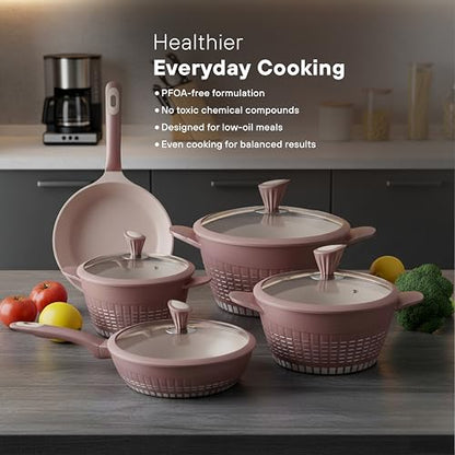 Kochstelle 13pcs Pots and Pans Set Nonstick, Marble Ceramic Coating Induction Cookware Set, Non Stick Kitchen Cooking Set with Frying Pans, Saucepans & Utensils, PFOA & PFOS Free
