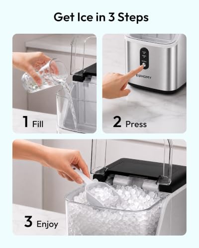 EUHOMY Nugget Ice Maker Countertop, 35lbs/24H, Ready in 7 Mins, Stainless