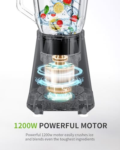 GDOR 1200W Blender for Smoothies and Shakes, 52 Oz Glass Jar & 22 Oz To-Go Cup Combo, Countertop Blender with 6-leaf Blade, 3 Adjustable Speed for Juices, Frozen Fruit Drinks, Sauces, Self-Cleaning