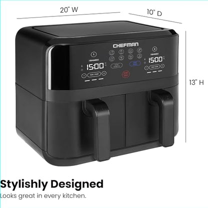 Chefman TurboFry Touch Dual Air Fryer, Maximize The Healthiest Meals With Double Basket Capacity, One-Touch Digital Controls And Shake Reminder For The Perfect Crispy And Low-Calorie Finish