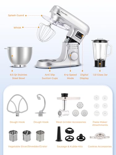 Flyseago Stand Mixer 8-IN-1 8.5Qt 2000W 6 Speed Multifunction Fermentation