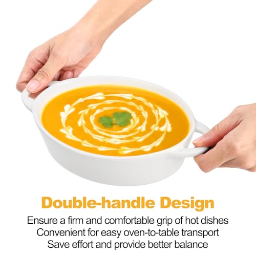 Foraineam 6 Pack 20 oz Oval Au Gratin Baking Dishes with Handles, Porcelain Casserole Dish Single Serving Ramekins for Oven & Microwave Cooking and Baking, 7.2" x 5.5", Oven Safe Roasting Lasagna Pan