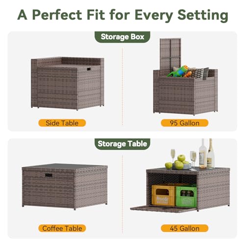 Aoxun 8 Piece Patio Furniture Set, Wicker Outdoor Furniture with Large Storage Table, Patio Conversation Sets with Waterproof Cover, Outdoor Sectional Sofas for Backyard Garden(Brown/Khaki)