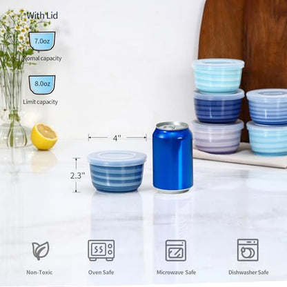 Selamica Ramekins with Lids 8 oz, Creme Brulee Ramekins Oven Safe, Souffle Dishes Porcelain Custard Cups for Baking, Small Bowls for Dipping, Pudding, Ice Cream, Set of 6, Gradient Blue
