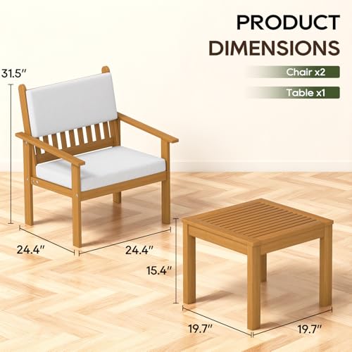 FDW 3-Piece Patio Furniture Set | Natural | Made of Acacia Wood