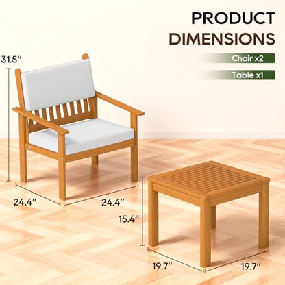 FDW 3-Piece Patio Furniture Set | Natural | Made of Acacia Wood