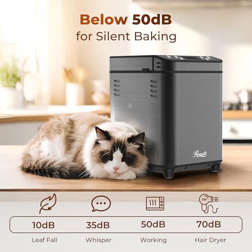 Rosewill 25-in-1 Automatic Bread Maker Machine with 3 Loaf Size up to 2 Lb, 700W High Power Dual Heater with BPA-free Nonstick Coating Pan, Max 15 Hours Delay Timer, Low Noise - Gray