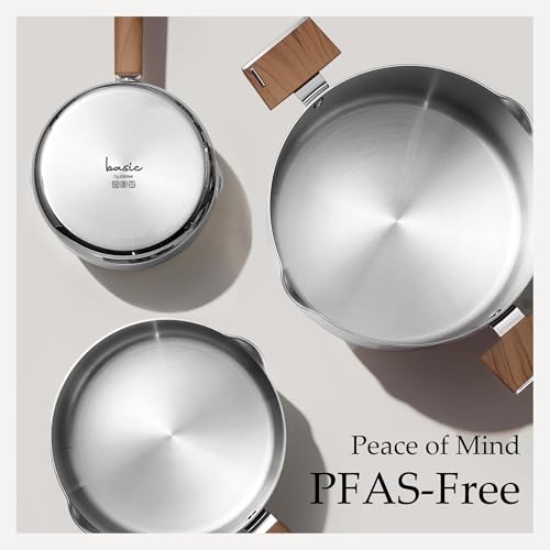 CAROTE1.5Qt & 3Qt Stainless Steel Saucepan Set, Triple Ply Stainless Steel Pot, Saucepan with Glass Lid, Small Sauce Pot with Wooden Handle, Easy Pour Rim, Mothers Day Gifts