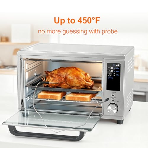 OLIXIS Toaster Oven Countertop, 29.6QT Air Fryer Toaster Oven Combo, 12-in-1 with Smart Probe, Broil, Bake, Toast & Specialized Presets, Temp Up to 450°F, 6 Accessories Included, Stainless Steel