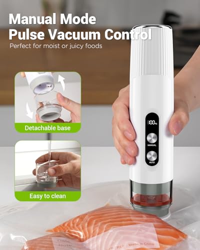 Compact Vacuum Sealer for Food, Cordless Handheld Vacuum Sealer Machine with 30 Reusable Bags, 1800mAh Rechargeable Portable Food Saver for Sous Vide, Meal Prep, Meat & Vegetables