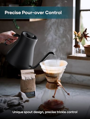 INTASTING Electric Kettles, Gooseneck Electric Kettle, ±1℉ Temperature Control, Stainless Steel Inner, Quick Heating, for Pour Over Coffee, Brew Tea, Boil Hot Water, 0.9L Black