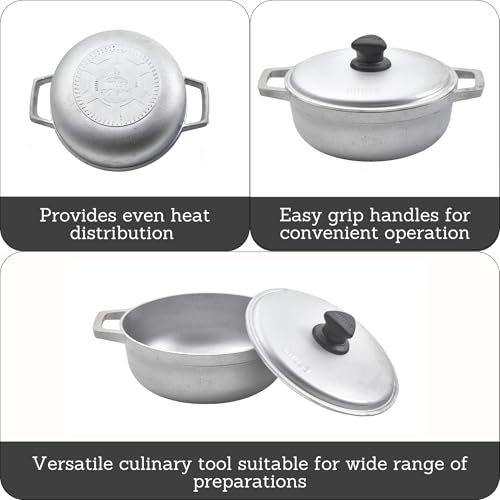 IMUSA Caldero Stock Pot with Aluminium Lid 2QT, Cast Aluminum, Perfect for Serving Small Groups, Riveted Handles, Made in Colombia, Silver