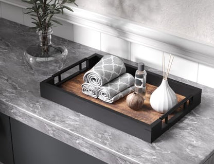 Fibogollo Wooden Serving Tray with Metal Handles,15x9.8in Ottoman Decorative Trays Platter for Coffee Table,Living Room,Bar,Party,Medium