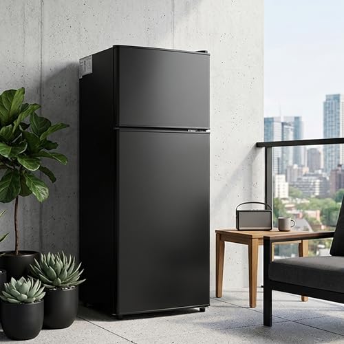 3.2 Cu.Ft Mini Fridge with Freezer, 2 Door Small Refrigerator with Adjustable Thermostat Energy-efficient Low Noise, Compact Fridge for Bedroom, Office, Dorm, Matte Black