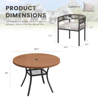 ARKOST 5 Pieces Patio Dining Set, White Cushion Chair & 40.6" Walnut Table