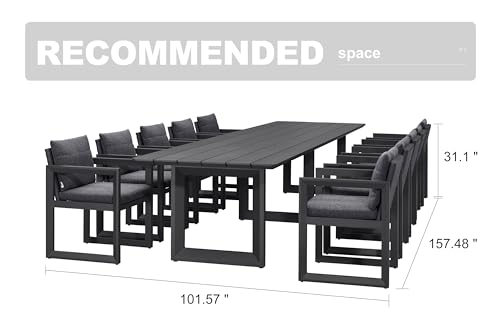 PURPLE LEAF 11-Piece Outdoor Dining Set Aluminum Oversize Patio Furniture Table and Chairs Set with All Weather Thick Cushion Rectangular Patio Dining Sets for Large Backyard Garden Poolside, Grey