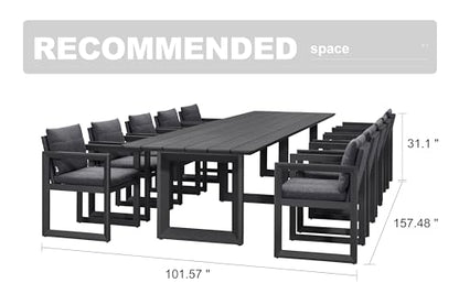 PURPLE LEAF 11-Piece Outdoor Dining Set Aluminum Oversize Patio Furniture Table and Chairs Set with All Weather Thick Cushion Rectangular Patio Dining Sets for Large Backyard Garden Poolside, Grey