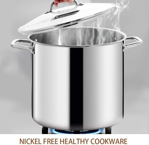 HOMICHEF 16 Quart LARGE Stock Pot with Glass Lid - NICKEL FREE Stainless Steel Healthy Cookware Stockpots with Lids 16 Quart - Mirror Polished Induction Cooking Pot