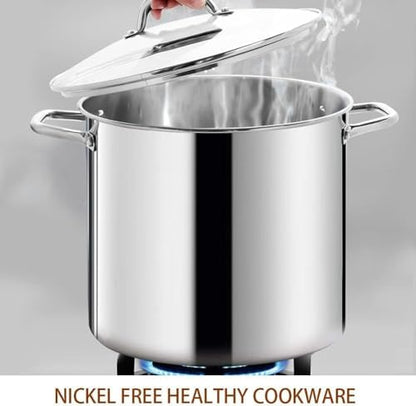 HOMICHEF 16 Quart LARGE Stock Pot with Glass Lid - NICKEL FREE Stainless Steel Healthy Cookware Stockpots with Lids 16 Quart - Mirror Polished Induction Cooking Pot
