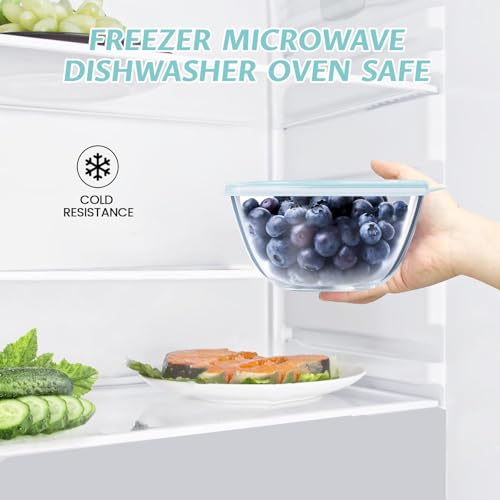 Luvan Glass Mixing Bowls with Lids Set(4.5QT, 2.7QT, 1.1QT)-Large Glass Mixing Bowls, Clear Salad Bowl for Baking, Cooking, Serving, Food Prep, 3PC Nesting Bowls for Kitchen Storage & Dishwasher Safe