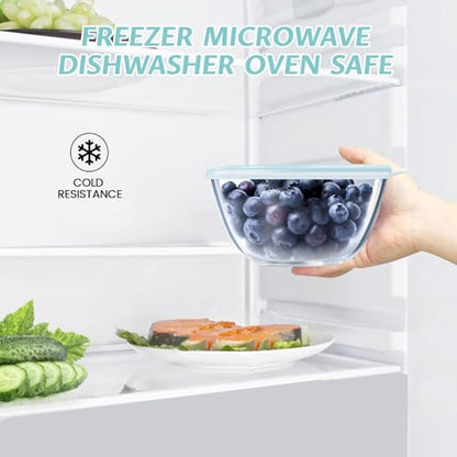 Luvan Glass Mixing Bowls with Lids Set(4.5QT, 2.7QT, 1.1QT)-Large Glass Mixing Bowls, Clear Salad Bowl for Baking, Cooking, Serving, Food Prep, 3PC Nesting Bowls for Kitchen Storage & Dishwasher Safe