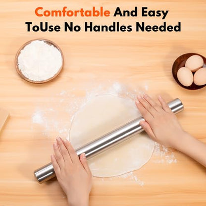 Rainspire Rolling Pins for Baking 304 Stainless Steel Dough Roller Perfect Baking Supplies Kitchen Essentials for Baking, Fondant, Pizza Dough Roller, Dumpling