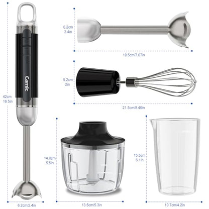 Cordless Immersion Hand Blender with Charging, 4 in 1 Hand Blenders Set,6-Speed Turbo, Wall-Mountable Design, Includes Chopper, Whisk & Frother for Soup, Baby Food & Smoothies (Black)