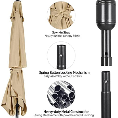 Yaheetech 6.5x10FT Rectangular Outdoor Patio Umbrella Large Market Umbrella w/Push Button Tilt & Crank Lift System & 6 Sturdy Ribs for Garden/Lawn/Beach/Pool/Deck/Backyard - Tan