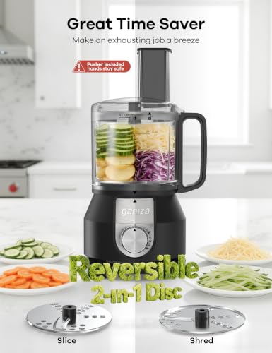 Ganiza 4-in-1 Food Processor with 2x4-Cup Bowls, Slice, Shred, Mince, Whisk