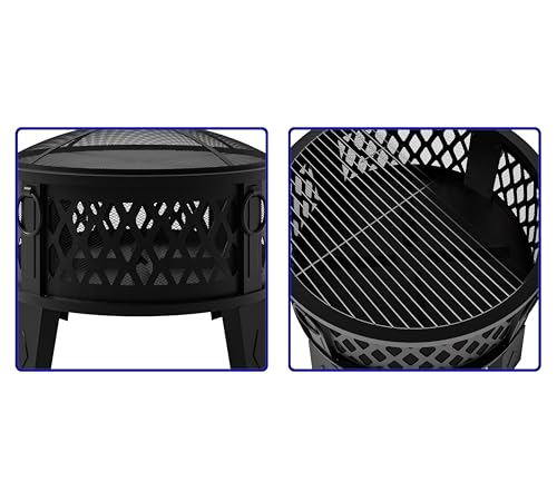 Fire Beauty 26" Steel Fire Pit with Grill & Diamond Mesh Design,360° Airflow Tech for 80% Less Smoke,XL Flames,Heavy-Duty Portable Outdoor Fire Bowl for Camping, Backyard, Beach (22lbs, 4 Handles)