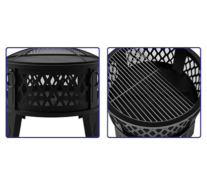 Fire Beauty 26" Steel Fire Pit with Grill & Diamond Mesh Design,360° Airflow Tech for 80% Less Smoke,XL Flames,Heavy-Duty Portable Outdoor Fire Bowl for Camping, Backyard, Beach (22lbs, 4 Handles)