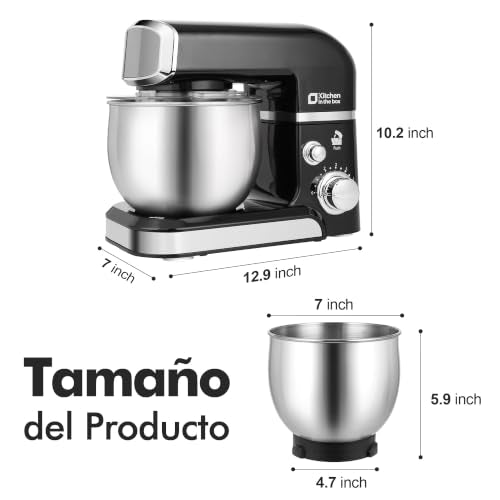 Kitchen in the box Stand Mixer,3.2Qt Small Electric Food Mixer,6 Speeds Portable Lightweight Kitchen Mixer for Daily Use with Egg Whisk,Dough Hook,Flat Beater (Black)