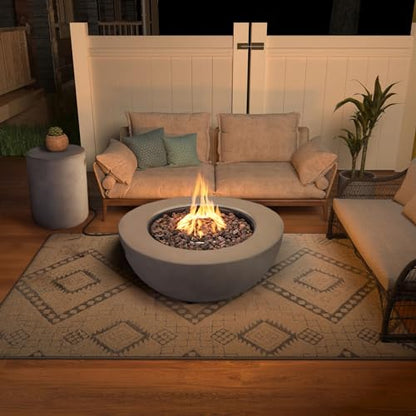 ReeQuo 2-Piece Outdoor Propane Fire Pit Table Set w/Tank Cover Table, 31.5-inch 50,000 BTU Bowl Concrete Firepit SUS201 Round Burner with Steel Lid, Lava Rocks, Rain Cover…
