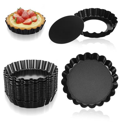 Meyeyaia 16 Pack Mini Tart Pan 4 Inch with Removable Bottom, Nonstick Round Mini Quiche Pans Mold Heavy Duty Fluted Side for Pies, Mousse Cakes, Dessert Baking