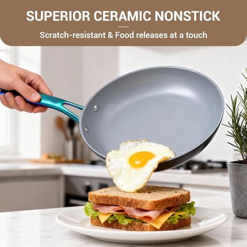 Ammeloo 17 Pcs Ceramic Cookware Set, Induction Pots and Pans Set Non Stick, Premium Colored Stay Cool Handle, Non Toxic PFOA PFOS Free, Oven Safe & Compatible with All Stovetops, Black