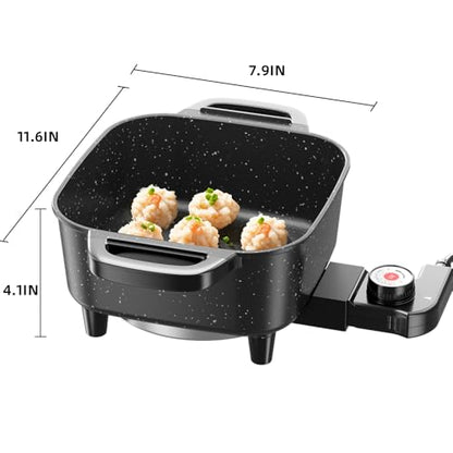 AORAN Electric Frying Pan with Lid, Multifunctional Electric Skillet for Frying, Grilling, Boiling & Cooking, Nonstick, Compact, Easy-to-Clean, Adjustable Temp Control Black