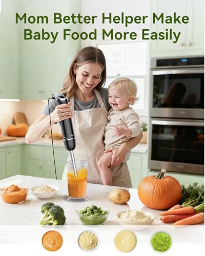 Immersion Blender Handheld Hand Blender, 1000W 5 in 1 Hand Mixer Stick, BPA-Free 12 Speed Handheld Blender 304 Stainless, Mixing Beaker, Chopper, Whisk, Milk Frother, Soup, Smoothies, Baby Food, Sauce