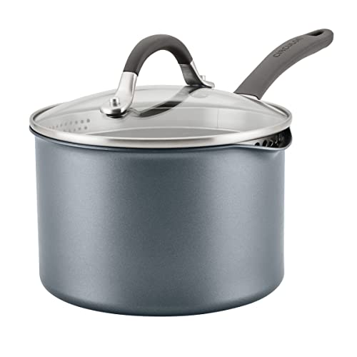 Circulon A1 Series w/ ScratchDefense Nonstick Induction Straining Sauce Pan with Lid, 3-Quart, Saucepan with Pour Spout, Graphite