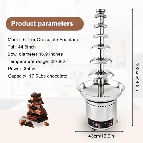 Commercial Chocolate Fountain Machine, Chocolate Fountains for Parties Weddings and Parties 4 Tier Chocolate Fountain Machine for Melts Cheese, Queso, Candy and Liqueur (7 Tier)