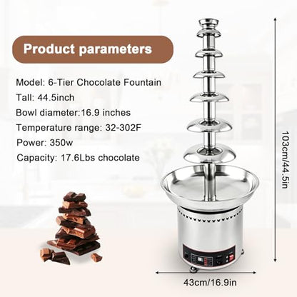 Commercial Chocolate Fountain Machine, Chocolate Fountains for Parties Weddings and Parties 4 Tier Chocolate Fountain Machine for Melts Cheese, Queso, Candy and Liqueur (7 Tier)