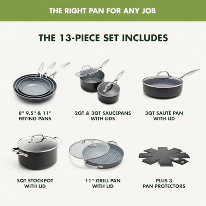 GreenPan Valencia Pro Ceramic Nonstick 13 Piece Cookware Set, Hard Anodized PFAS-Free Pots & Pans, Induction Ready, Compatible on All Cooktops, Dishwasher Safe, Oven Safe to 600F, Gray