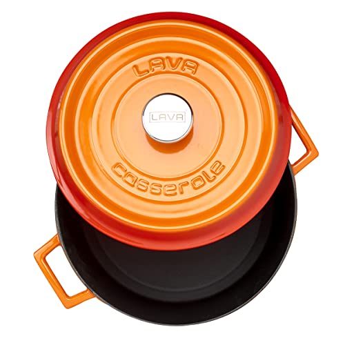 LAVA 10 Quarts Cast Iron Dutch Oven: Multipurpose Stylish Round Shape Dutch Oven Pot with Three Layers of Enamel Coated with Trendy Lid (Orange)